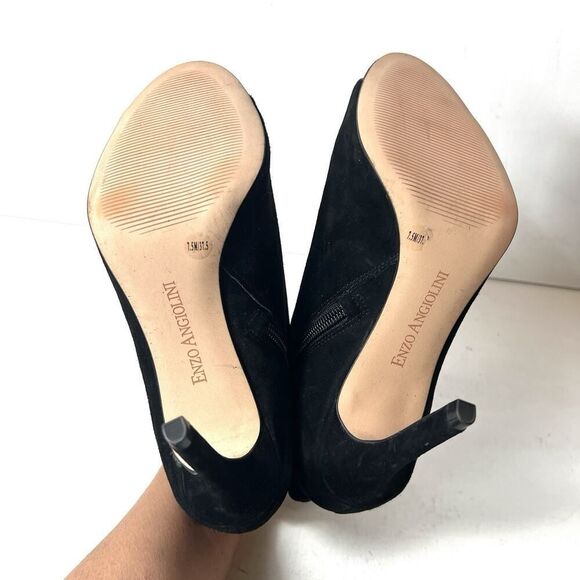 Enzo Angiolini Women's 7.5 M Black Suede Victorian Peep Toe Stiletto Ankle Heels - Picture 9 of 9